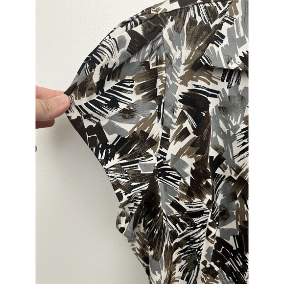 Apt.9 Women’s Blouse Cap Sleeve Collared Petite Large Button Down Belted Geo - Picture 10 of 11